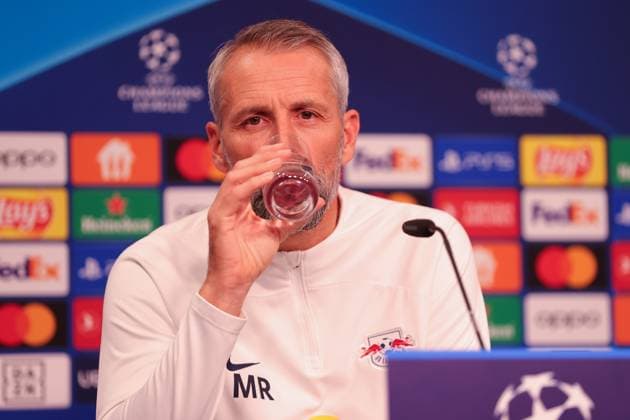 RB Leipzig PK Champions League Leipzig, 24 10 2023, RB Leipzig Football Academy, UEFA Champions League , RB Leipzig press conference the day before RBL v Red Star Belgrade Fudbalski klub Crvena zvezda , In picture coach Marco Rose RB Leipzig ,