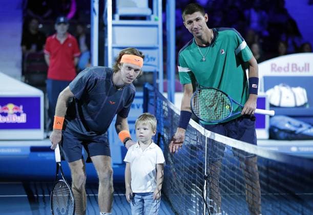 TENNIS - ATP, Tennis Herren Erste Bank Open VIENNA,AUSTRIA,24.OCT.23 - TENNIS - ATP World Tour, Erste Bank Open. Image shows Andrey Rublev (RUS) and Alexei Popyrin (AUS).  GEPAxpictures xWalterxLuger