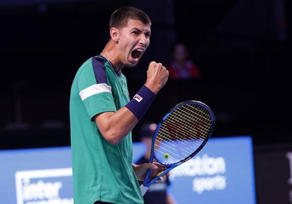 TENNIS - ATP, Tennis Herren Erste Bank Open VIENNA,AUSTRIA,24.OCT.23 - TENNIS - ATP World Tour, Erste Bank Open. Image shows the rejoicing of Alexei Popyrin (AUS).  GEPAxpictures xWalterxLuger