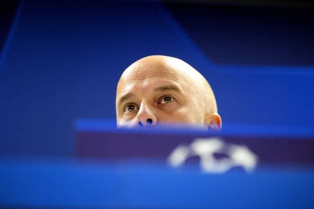 ROTTERDAM - Coach of Feyenoord Arne Slot during the MD-1 press conference, PK, Pressekonferenz prior to the UEFA Champions League match against SS Lazio Roma at Feyenoord Stadion de Kuip on October 24, 2023 in Rotterdam, Netherlands. ANP OLAF KRAAK UEFA Champions League 2023 24 2023 2024 xVIxANPxSportx xxANPxIVx 481988086 originalFilename: 481988086.jpg