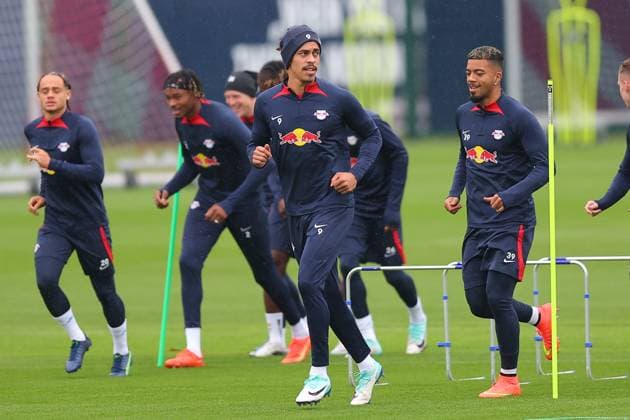 RB Leipzig training Championsleague Leipzig, 24 10 2023, training center at Cottaweg, season 2023 2024, UEFA Champions League , RB Leipzig final training before the match against Red Star Belgrade , In the picture Yussuf Poulsen ,