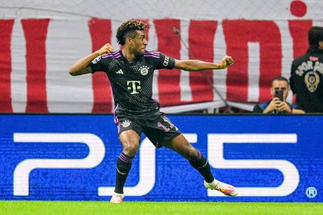 ISTANBUL - Kingsley Coman of FC Bayern Munich celebrates the 0-1 during the UEFA Champions League group A match between Galatasaray and FC Bayern Munich at the Rams Global Stadium on October 24 in Istanbul, Turkey. ANP Hollandse Hoogte UEFA Champions League 2023 24 2023 2024 xVIxANPxSportx xGerritxvanxKeulenxIVx 482000649 originalFilename: 482000649.jpg