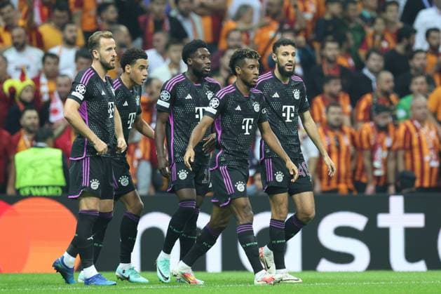 Goal celebration of Kingsley Coman 11 FC Bayern Muenchen to 0 1, Harry Kane 9 FC Bayern Muenchen , Alphonso Davies 19 FC Bayern Muenchen , Noussair Mazraoui 40 FC Bayern Muenchen , Galatasaray Istanbul vs FC Bayern Muenchen, Champions League, Football, First Round, First Leg, 24 10 2023 Istanbul Istanbul Turkey Copyright: xkolbert-press ChristianxKolbertx