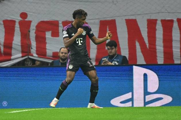 Istanbul, Rams Park, 24 10 23, GER, Men, UEFA Champions League, 2023 2024 season, Galatasaray Istanbul FC Bayern Muenchen picture Kingsley COMAN Muenchen cheers after his goal to 0 1 Only for editorial use UEFA regulations prohibit any use of photographs as image sequences and or quasi video Tuerkei
