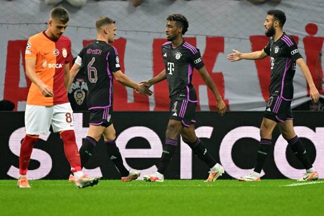 Istanbul, Rams Park, 24 10 23, GER, Men, UEFA Champions League, 2023 2024 season, Galatasaray Istanbul FC Bayern Muenchen picture Kingsley COMAN Muenchen cheers after his goal to 0 1 Only for editorial use UEFA regulations prohibit any use of photographs as image sequences and or quasi video Tuerkei