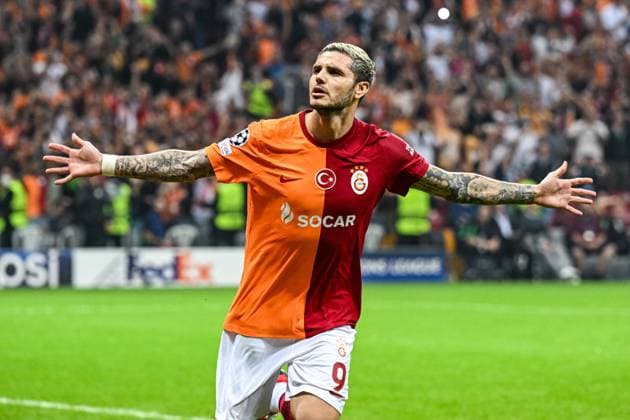 ISTANBUL - Mauro Icardi of Galatasaray celebrates the 1-1 during the UEFA Champions League Group A match between Galatasaray and FC Bayern Munich at the Rams Global Stadium on October 24 in Istanbul, Turkey. ANP Hollandse Hoogte UEFA Champions League 2023 24 2023 2024 xVIxANPxSportx xGerritxvanxKeulenxIVx 482002484 originalFilename: 482002484.jpg