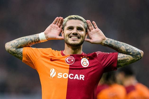 ISTANBUL - Mauro Icardi of Galatasaray celebrates the 1-1 during the UEFA Champions League Group A match between Galatasaray and FC Bayern Munich at the Rams Global Stadium on October 24 in Istanbul, Turkey. ANP Hollandse Hoogte UEFA Champions League 2023 24 2023 2024 xVIxANPxSportx xGerritxvanxKeulenxIVx 482002595 originalFilename: 482002595.jpg