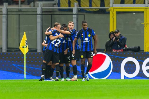 SOCCER - UEFA CL, Inter vs RBS MILAN,ITALY,24.OCT.23 - SOCCER - UEFA Champions League, group stage, FC Internazionale Milano vs Red Bull Salzburg. Image shows the rejoicing of Inter.  GEPAxpictures xGintarexKarpaviciute