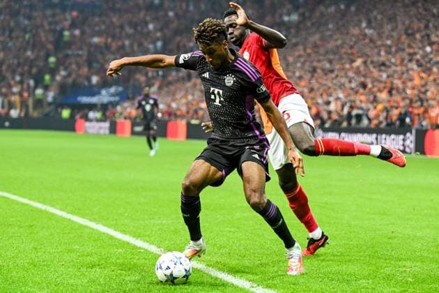 ISTANBUL - (l-r) Kingsley Coman of FC Bayern Munich, Davidson Sanchez of Galatasaray during the UEFA Champions League Group A match between Galatasaray and FC Bayern Munich at the Rams Global Stadium on October 24 in Istanbul, Turkey. ANP Hollandse Hoogte UEFA Champions League 2023 24 2023 2024 xVIxANPxSportx xGerritxvanxKeulenxIVx 482006372 originalFilename: 482006372.jpg