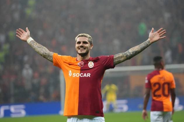 Mauro Icardi of Galatasaray celebrates after scoring the first goal of his team during the UEFA Champions League match between Galatasaray A.S. and FC Bayern München at RAMS PARK Arena on October 24, 2023 in Istanbul, Turkey. Istanbul Turkey Copyright: xSeskimPhotox Gsaray-BMunich_241023 (103)
