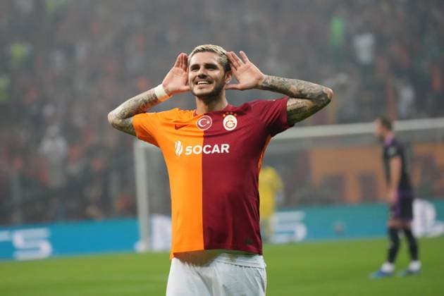 Mauro Icardi of Galatasaray celebrates after scoring the first goal of his team during the UEFA Champions League match between Galatasaray A.S. and FC Bayern München at RAMS PARK Arena on October 24, 2023 in Istanbul, Turkey. Istanbul Turkey Copyright: xSeskimPhotox Gsaray-BMunich_241023 (98)
