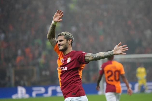 Mauro Icardi of Galatasaray celebrates after scoring the first goal of his team during the UEFA Champions League match between Galatasaray A.S. and FC Bayern München at RAMS PARK Arena on October 24, 2023 in Istanbul, Turkey. Istanbul Turkey Copyright: xSeskimPhotox Gsaray-BMunich_241023 (113)