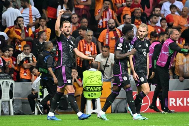 Istanbul, Rams Park, 24 10 23, GER, Men, UEFA Champions League, 2023 2024 season, Galatasaray Istanbul FC Bayern Muenchen picture Harry KANE Muenchen cheers after his goal to 1 2 Only for editorial use UEFA regulations prohibit any use of photographs as image sequences and or quasi video Tuerkei