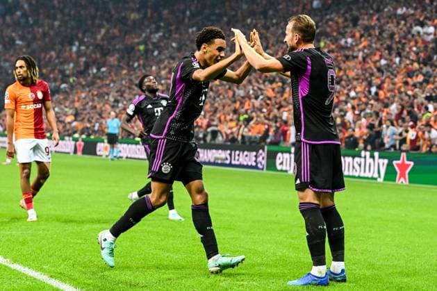 ISTANBUL - Jamal Musiala of FC Bayern Munich and Harry Kane of FC Bayern Munich celebrate the 1-3 during the UEFA Champions League Group A match between Galatasaray and FC Bayern Munich at the Rams Global Stadium on October 24 in Istanbul, Turkey. ANP Hollandse Hoogte UEFA Champions League 2023 24 2023 2024 xVIxANPxSportx xGerritxvanxKeulenxIVx 482008897 originalFilename: 482008897.jpg