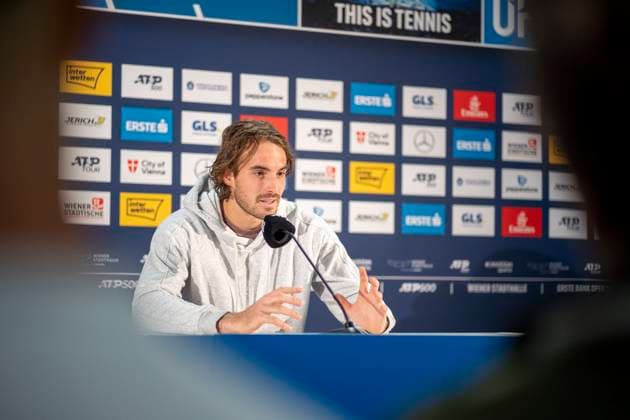 Vienna, Austria 24 October 2023 Post-match press conference with Stefanos Tsitsipas GRE Dominik Thiem AUT vs Stefanos Tsitsipas GRE ATP World Tour, Erste Bank Open at Wiener Stadthalle