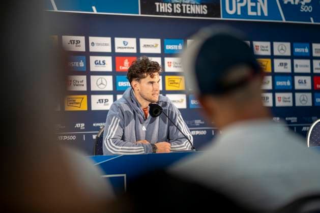 Vienna, Austria 24 October 2023 Press conference with Dominik Thiem AUT after the match, Dominik Thiem AUT vs. Stefanos Tsitsipas GRE ATP World Tour, Erste Bank Open at Wiener Stadthalle