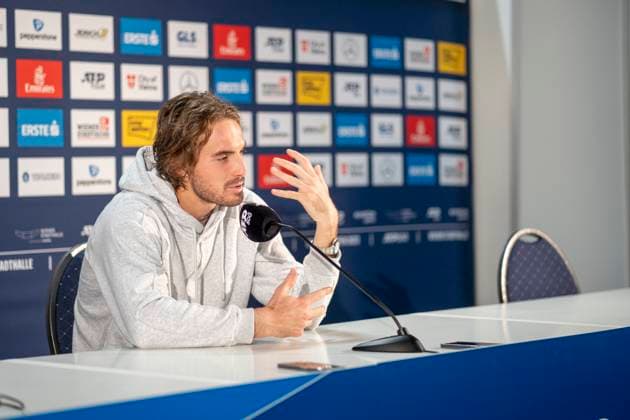 Vienna, Austria 24 October 2023 Post-match press conference with Stefanos Tsitsipas GRE Dominik Thiem AUT vs Stefanos Tsitsipas GRE ATP World Tour, Erste Bank Open at Wiener Stadthalle