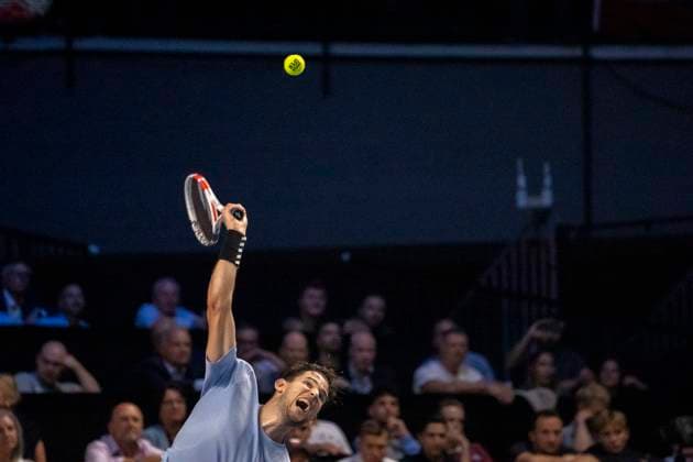 Vienna, Austria 24 October 2023 Dominik Thiem AUT plays against Stefanos Tsitsipas GRE at ATP World Tour, Erste Bank Open at Wiener Stadthalle Picture shows Dominik Thiem AUT