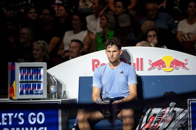Vienna, Austria 24 October 2023 Dominik Thiem AUT plays against Stefanos Tsitsipas GRE at ATP World Tour, Erste Bank Open at Wiener Stadthalle Picture shows Dominik Thiem AUT