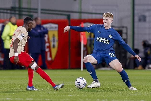 LENS - 24-10-2023, Stade Bollaert-Delelis. Football, Champions League, season 2023-2024. Lens - PSV. Salis Abdul Samed of RC Lens and Jerdy Schouten of PSV Lens - PSV  x22883119x Copyright: