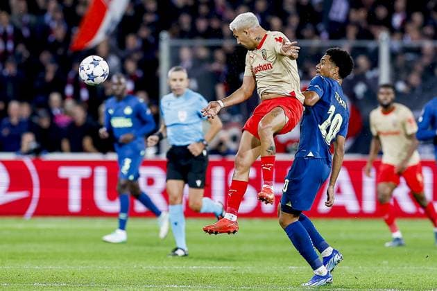 LENS - 24-10-2023, Stade Bollaert-Delelis. Football, Champions League, season 2023-2024. Lens - PSV. Facundo Medina of RC Lens and Malik Tillman of PSV Lens - PSV  x22883254x Copyright: