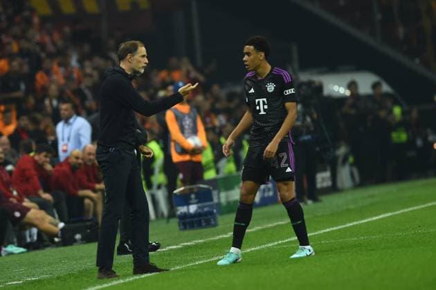 Coach Thomas Tuchel and Jamal Musiala of Bayern Munchen during the UEFA Champions League match between Galatasaray A.S. and FC Bayern München at RAMS PARK Arena on October 24, 2023 in Istanbul, Turkey. Istanbul Turkey Copyright: xSeskimPhotox Gsaray-BMunich_241023 (169)