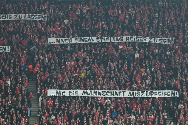 Football, Men, 2023 2024 season, UEFA Champions League Group C, Matchday 3 , 1 FC Union Berlin SSC Napoli, v l The fans of 1 FC Union Berlin with a banner Eisern is ¦ never forget where you come from , 24 10 2023, Copyright: xMatthiasxKochx
