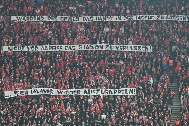 Football, Men, 2023 2024 season, UEFA Champions League Group C, Matchday 3 , 1 FC Union Berlin SSC Napoli, v l The fans of 1 FC Union Berlin with a banner Eisern is ¦ never forget where you come from , 24 10 2023, Copyright: xMatthiasxKochx
