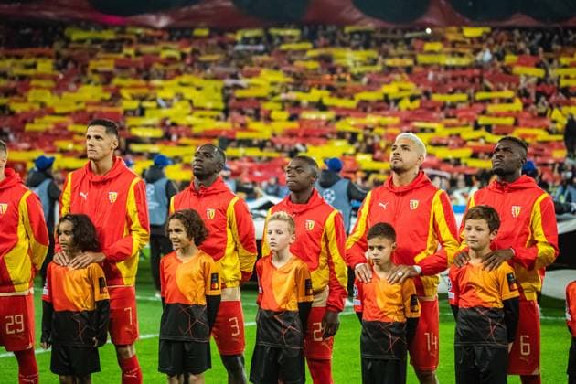 Florian Sotoca (RC Lens) Deiver Machado (RC Lens) Naphaliss Mendy (RC Lens) Facundo Medina (RC Lens) Salis Abdul Samed (RC Lens) FOOTBALL : RC Lens x PSV Eindhoven - Ligue des Champions - JournÃ e 3 - 24 10 2023 BaptisteAutissier Panoramic 