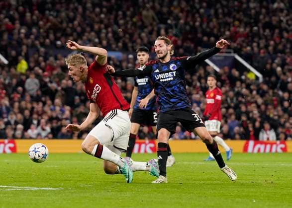 Manchester, England, 24th October 2023. Rasmus Hojlund of Manchester United, ManU goes down looking for a penalty during the UEFA Champions League match at Old Trafford, Manchester. Picture credit should read: Andrew Yates Sportimage EDITORIAL USE ONLY. No use with unauthorised audio, video, data, fixture lists, club league logos or live services. Online in-match use limited to 120 images, no video emulation. No use in betting, games or single club league player publications. SPI-2672-0068
