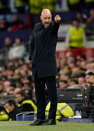 Manchester, England, 24th October 2023. Erik ten Hag manager of Manchester United, ManU issues instructions during the UEFA Champions League match at Old Trafford, Manchester. Picture credit should read: Andrew Yates Sportimage EDITORIAL USE ONLY. No use with unauthorised audio, video, data, fixture lists, club league logos or live services. Online in-match use limited to 120 images, no video emulation. No use in betting, games or single club league player publications. SPI-2672-0070