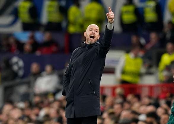Manchester, England, 24th October 2023. Erik ten Hag manager of Manchester United, ManU issues instructions during the UEFA Champions League match at Old Trafford, Manchester. Picture credit should read: Andrew Yates Sportimage EDITORIAL USE ONLY. No use with unauthorised audio, video, data, fixture lists, club league logos or live services. Online in-match use limited to 120 images, no video emulation. No use in betting, games or single club league player publications. SPI-2672-0071