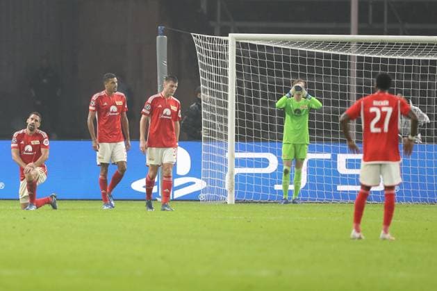 24 10 2023, xtgx, football, UEFA Champions League, 1 FC Union Berlin SSC Napoli emspor, v l Union Berlin disappointed, looks disappointed, disappointed DFL DFB REGULATES PROHIBIT ANY USE OF PHOTOGRAPHS as IMAGE SEQUENCES and or QUASI VIDEO Olympiastadion