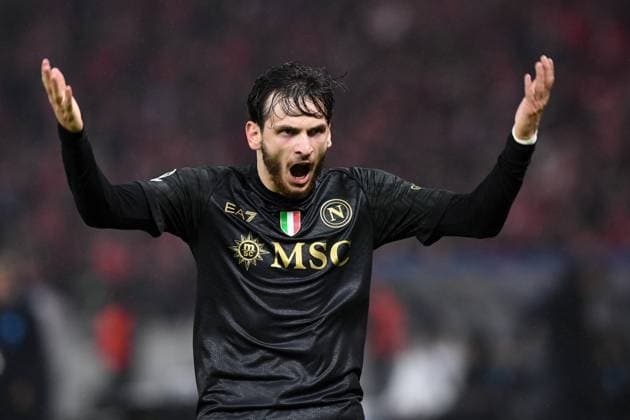 Football, Men, 2023 2024 season, UEFA Champions League Group C, Matchday 3 , 1 FC Union Berlin SSC Napoli, v l Khvicha Kvaratskhelia SSC Napoli gestures, 24 10 2023, Copyright: xMatthiasxKochx