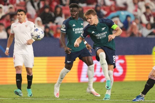 SEVILLE, SPAIN - OCTOBER 24: Martin Odegaard of Arsenal FC in action during the UEFA Champions League match between Sevilla FC and Arsenal FC at Estadio Ramon Sanchez Pizjuan on October 24, 2023 in Seville, Spain. SPO 