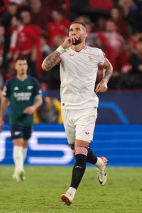 SEVILLE, SPAIN - OCTOBER 24: Gabriel Jesus of Arsenal FC celebrates a goal (0-2) during the UEFA Champions League match between Sevilla FC and Arsenal FC at Estadio Ramon Sanchez Pizjuan on October 24, 2023 in Seville, Spain. SPO 