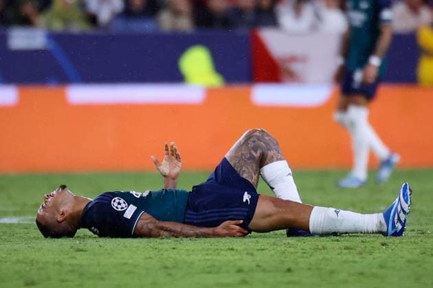 Gabriel Jesus of Arsenal FC during the UEFA Champions League match between Sevilla FC and Arsenal FC at Estadio Ramon Sanchez Pizjuan on October 24, 2023 in Seville, Spain. FOOTBALL : Sevilla FC vs Arsenal FC - Europa Leage - 28 10 2023 AlvaroMedranda Panoramic 