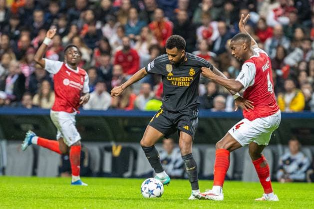 Uefa Champions League, Braga SC vs Real Madrid, round 3 of 6 Braga, Portugal, October, 24th, 2023,Uefa Champions League, Braga SC vs Real Madrid, round 3 of 6 at the Estadio Municipal de Braga, Rodrygo playing for Real Madrid, photography by @guelbergoes Braga Portugal