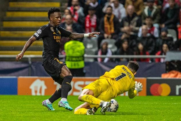 Uefa Champions League, Braga SC vs Real Madrid, round 3 of 6 Braga, Portugal, October, 24th, 2023,Uefa Champions League, Braga SC vs Real Madrid, round 3 of 6 at the Estadio Municipal de Braga, Vinicius Junior playing for Real Madrid, photography by @guelbergoes Braga Portugal