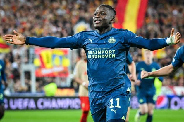 October 24, 2023, Lens, France: JOHAN BAKAYOKO of PSV Eindhoven celebrates his goal during the UEFA Champions League group B match between RC Lens and PSV Eindhoven at Bollaert-Delelis Stadium. The match ended a draw 1-1. Lens France - ZUMAm308 20231024_zsp_m308_027 Copyright: xMatthieuxMirvillex