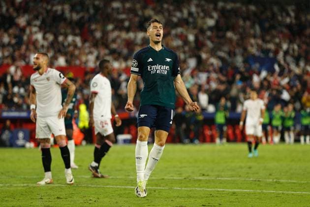 Gabriel Martinelli (Arsenal), OCTOBER 24, 2023 - Football Soccer : Martinelli celebrate after his goal during UEFA Champions League Group stage Group B match between Sevilla FC 1-2 Arsenal FC at the Estadio Ramon Sanchez-Pizjuan in Sevilla, Spain. Noxthirdxpartyxsales  (233543506)