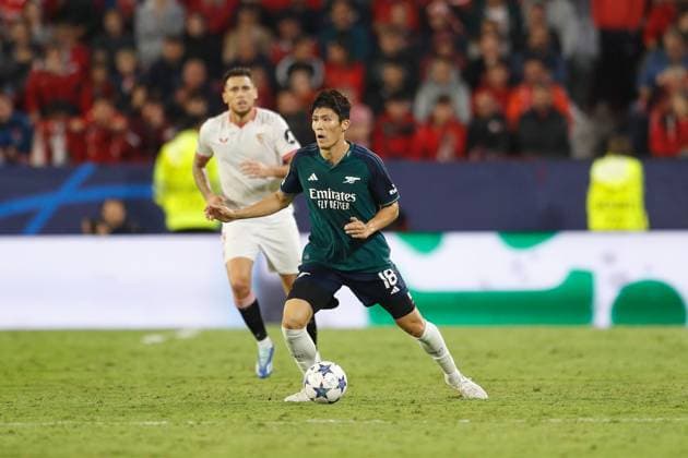 Takehiro Tomiyasu (Arsenal), OCTOBER 24, 2023 - Football Soccer : UEFA Champions League Group stage Group B match between Sevilla FC 1-2 Arsenal FC at the Estadio Ramon Sanchez-Pizjuan in Sevilla, Spain. Noxthirdxpartyxsales  (233543860)