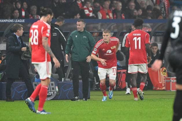 Football, Men, 2023 2024 season, UEFA Champions League Group C, Matchday 3 , 1 FC Union Berlin SSC Napoli, v l Christopher Trimmel 1 FC Union , Kevin Behrens 1 FC Union Berlin , David Datro Fofana 1 FC Union , 24 10 2023, Copyright: xMatthiasxKochx