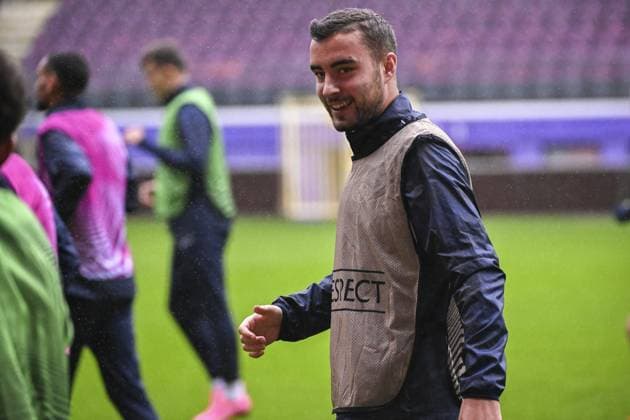 Union s Charles Vanhoutte pictured in action during a training session of Belgian soccer team Royale Union Saint Gilloise, on Wednesday 25 October 2023 in Brussels. The team is preparing for tomorrow s game against Austrian Linzer Athletik Klub, on day 3 of the group phase of the UEFA Europa League competition, in group E. LAURIExDIEFFEMBACQ  x78477760x