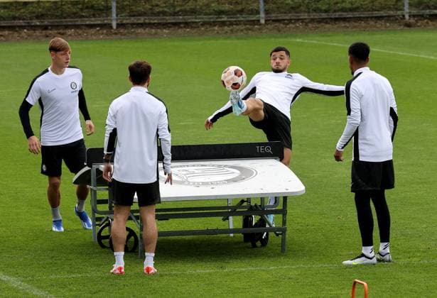 SOCCER - UEFA EL, Sturm vs Atalanta, preview GRAZ,AUSTRIA,25.OCT.23 - SOCCER - UEFA Europa League, SK Sturm Graz vs Atlanta Bergamo Calcio, preview, training Sturm. Image shows Alexander Prass, Jusuf Gazibegovic and Manprit Sakaria (Sturm).  GEPAxpictures xHansxOberlaender