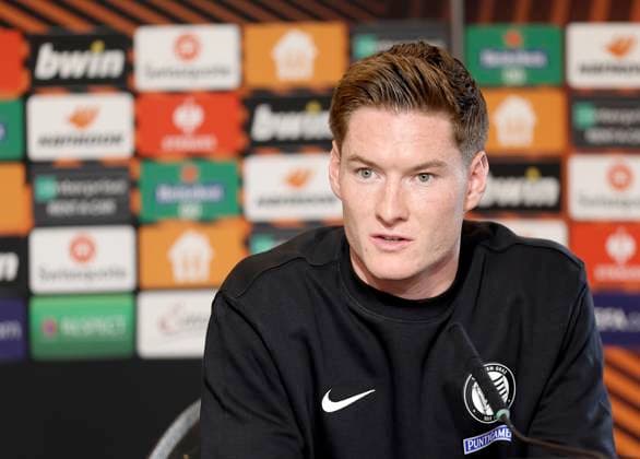 SOCCER - UEFA EL, Sturm vs Atalanta, preview GRAZ,AUSTRIA,25.OCT.23 - SOCCER - UEFA Europa League, SK Sturm Graz vs Atalanta Bergamo Calcio, preview, press conference, PK, Pressekonferenz Sturm. Image shows David Schnegg (Sturm).  GEPAxpictures xHansxOberlaender