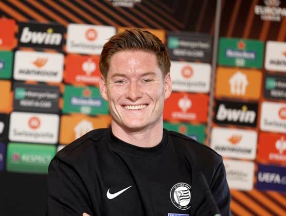 SOCCER - UEFA EL, Sturm vs Atalanta, preview GRAZ,AUSTRIA,25.OCT.23 - SOCCER - UEFA Europa League, SK Sturm Graz vs Atalanta Bergamo Calcio, preview, press conference, PK, Pressekonferenz Sturm. Image shows David Schnegg (Sturm).  GEPAxpictures xHansxOberlaender