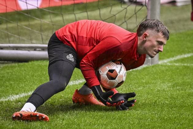 Union s goalkeeper Joachim Imbrechts pictured in action during a training session of Belgian soccer team Royale Union Saint Gilloise, on Wednesday 25 October 2023 in Brussels. The team is preparing for tomorrow s game against Austrian Linzer Athletik Klub, on day 3 of the group phase of the UEFA Europa League competition, in group E. LAURIExDIEFFEMBACQ  x78498147x