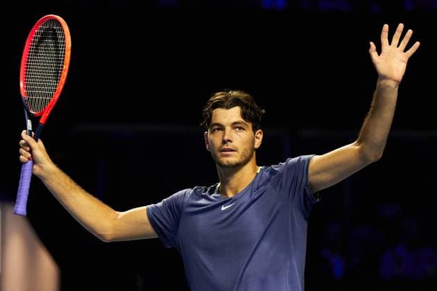 Taylor Fritz of The United States celebrates his win over Max Purcell of Australia during their second round match on day five of the Swiss Indoors at St. Jakobshalle on October 25, 2023 in Basel, Switzerland (Photo by Camilla Stolen Imago) Basel Switzerland Copyright: xCamillaxStolenx L1520539