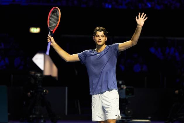 Taylor Fritz of The United States celebrates his win over Max Purcell of Australia during their second round match on day five of the Swiss Indoors at St. Jakobshalle on October 25, 2023 in Basel, Switzerland (Photo by Camilla Stolen Imago) Basel Switzerland Copyright: xCamillaxStolenx L1520540